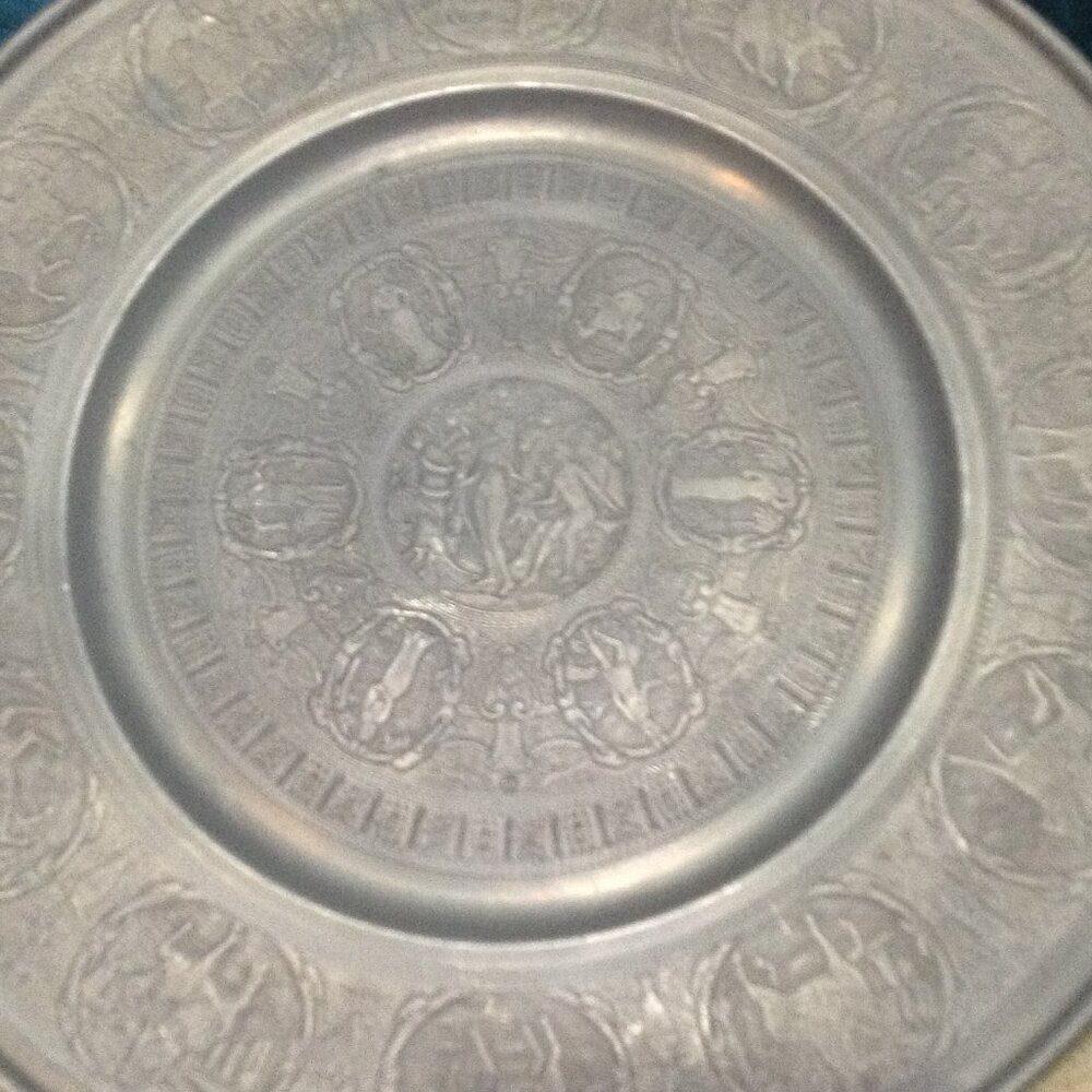 VINTAGE Pewter European, 15.5" Diam, Spiritual, Astrologic, Roman, QuietLux